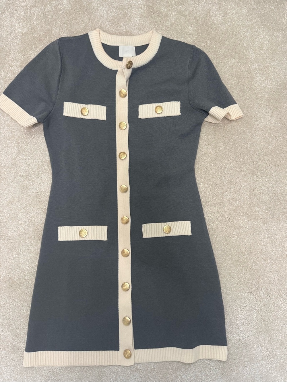 H&M Chic Two-Tone Knit Button-Front Dress in Charcoal and Cream size S